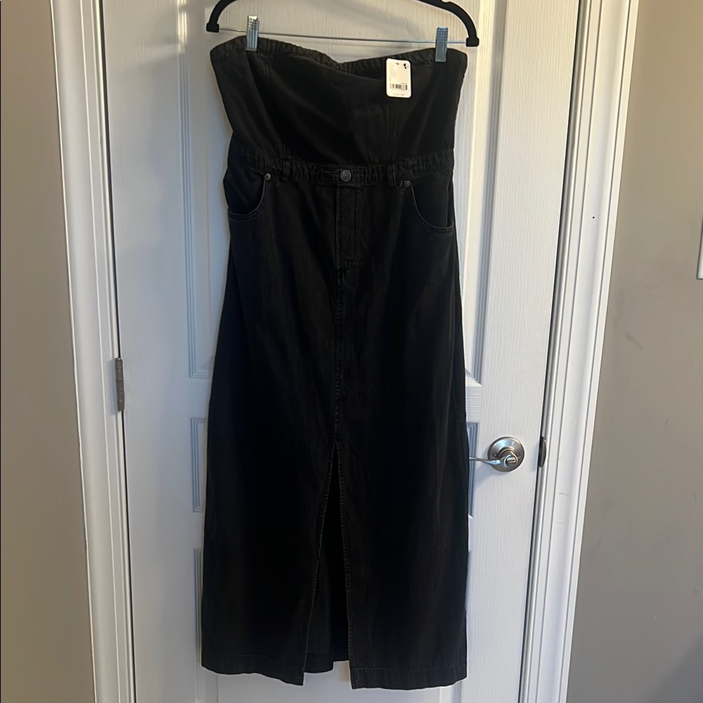 Free People Strapless Black Denim Dress | Size 8 | NWT